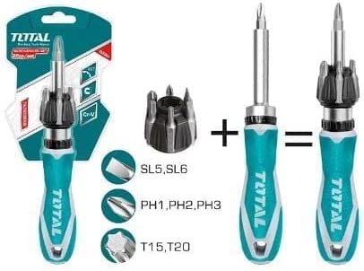 TOTAL - Multi-bit Screwdriver, Metallic Silver, 8 puntas - Image 2