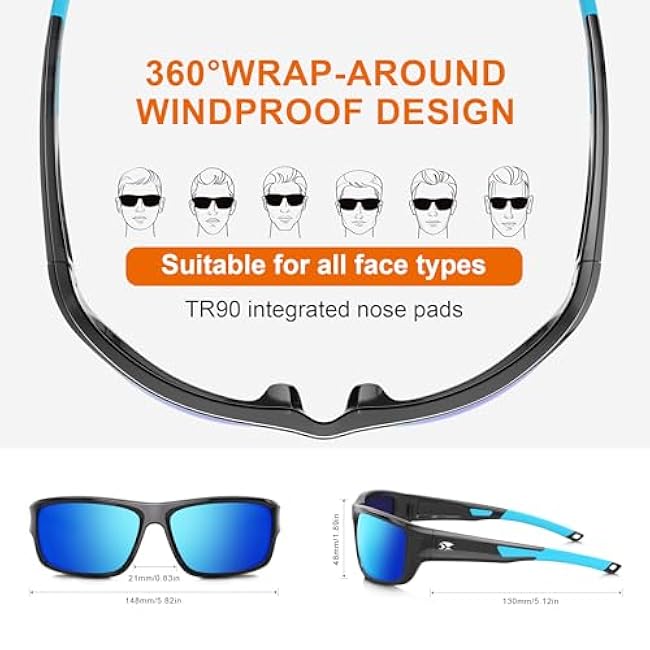 suoso Sports Polarized Sunglasses for Men: Women UV400 Protection Wrap Around Sun Glasses for Fishing Golf Running Driving