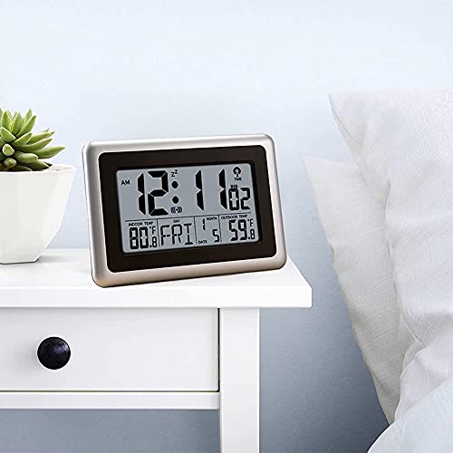 Umexus Atomic Digital Clock With Indoor Outdoor Temperature, 9 Inch Wall & Desk Alarm Clock Large Display Calendar Date Battery Operated For Bedroom Kitchen Office #TOP7