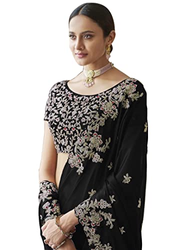 TRENDMALLS Women's Rangoli Silk Embroidred Saree with Unstitch Blouse Piece