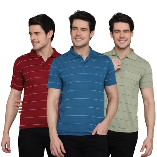 Image of INKKR Striped Polo Neck T-Shirt Dora Combo