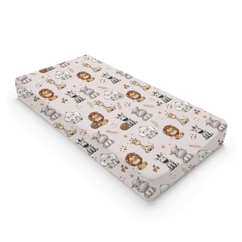 Image of African Jungle Safari Animals Retro Stars Changing Pad Covers Lion Elephant Giraffe Zebra Hippo Baby Diaper Change Table Pad Cover for Boys Girls Soft Stretch Changing Mat Sheets 32''x16''