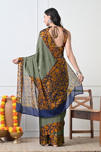 Image of MIRCHI FASHION Women Saree Abstract Print Chiffon | Breathable Lightweight Casual Sari for Regular Use and Office with Unstitched Blouse (Available in 25 Colors)