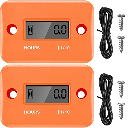 2 Pieces Inductive Hour Meter for Gas Engine Lawn Mower Dirt Bike Motorcycle Motocross Snowmobile Karting Marine ATV Boat Outboard Motor Generator Waterproof Hour Meters (Orange)