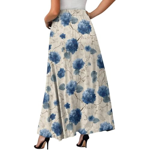 Long Skirts for Women with 2 Side Pockets A-Line Midi Length Skirt Elastic Flowing Half Dress Hawaiian Beach Summer2