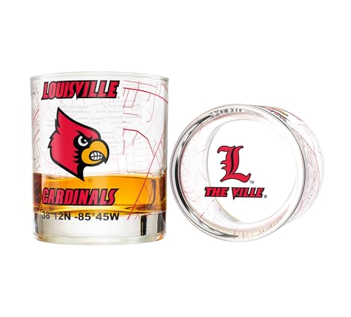 Image of Greenline Goods - University of Louisville Cardinals College Whiskey Glasses (Set of 2), 10 oz - Full-Color Logo + Campus Map