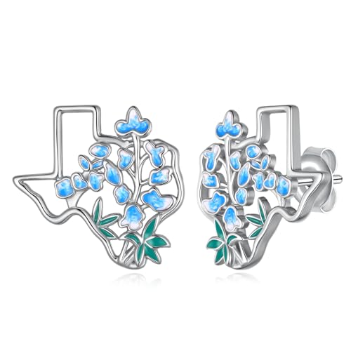 Texas Earrings 925 Sterling Silver Texas State Map Flag Dangle Earrings Hometown Bluebonnets Jewelry Texas Gifts for Women Love