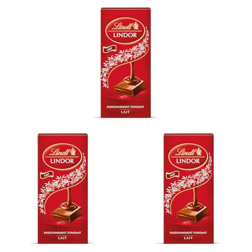 Lindt - Tablette LINDOR - Chocolat au Lait - Cœur Fondant, 150g (Lot de 3)