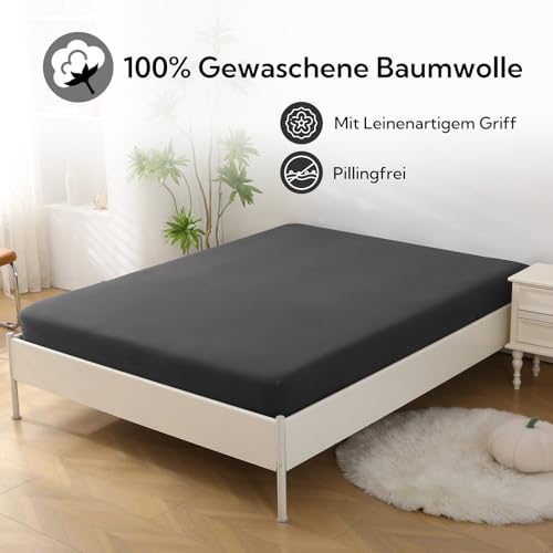 SOULFUL Spannbettlaken 180x200cm 2er Set, 100% Baumwolle Anthrazit – Ansicht 2