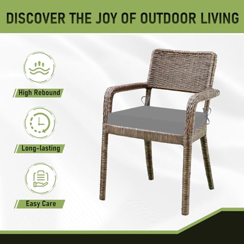Image of Basic Beyond Outdoor Chair Cushions Set of 6, Square Corner Outdoor Cushions for Patio Furniture, Water Resistant Patio Chair Cushions with 2 Ties, 18.5x16x3, Light Grey