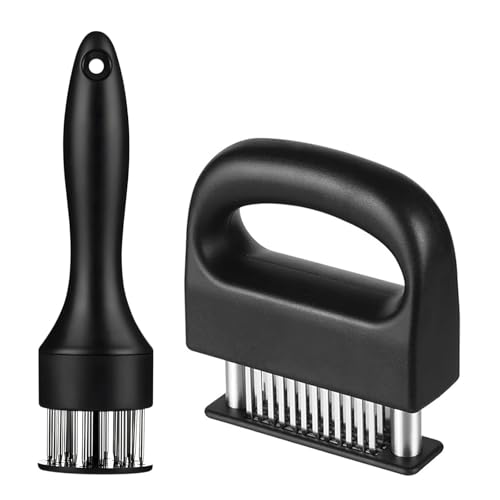 WZHHDM 2 PCS Steaker Fleischzartmacher Fleischklopfer Edelstahl 304 Meat Tenderizer Schnitzelpresse mit 48 Klingen+21 Klingen für Steak Huhn Schwein Fisch BBQ(Schwarz)