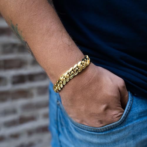 CG&KYGG 12mm Miami Cuban Link Bracelet 14K Real Gold Plated Stainless Steel Solid Bracelet for Mens Womens (Double-sided Iced Out Clasp)4