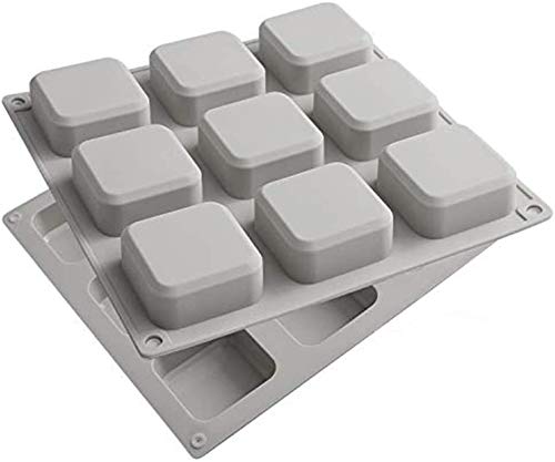 First Try Soap Molds 9 Cavities Square Soap Mold DIY Handmade Silicone Baking Mold Cake Pan for Soap Making, Ice Making, Pdding, Muffin, Loaf, Brownie, Cornbread and More - 1 Pcs Gray