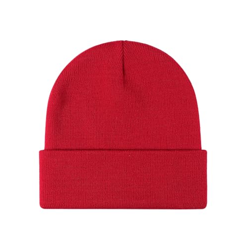 2THESTARS Beanie for Men Women Warm Winter Hat Windproof Thick Knitted Cuffed Unisex Skull Cap - Bright Red (Plain)