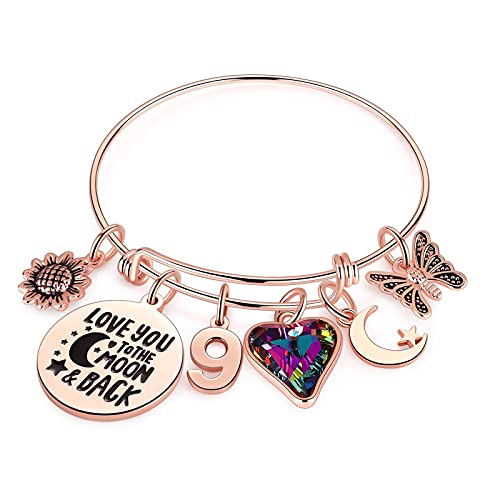 Ursteel Nine 9 Year Old Girls Gifts Birthday Charm Bracelet Little Girls Toddler Daughter Granddaughter Girls Birthday Gifts Age 9 Happy 9th Birthday