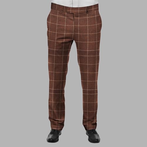 Image of BIGREAMS Unstitched Checkered Suiting Luxury Pants Fabric for Men - 1.5 Meter Pant Piece | Premium Blended Material | Soft Finish | Ideal for Formal Trousers