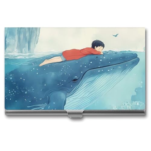 Whale Swimming Sea Ocean Business Card Holder Slim Credit Case Pocket Name Case Wallet for Men Women