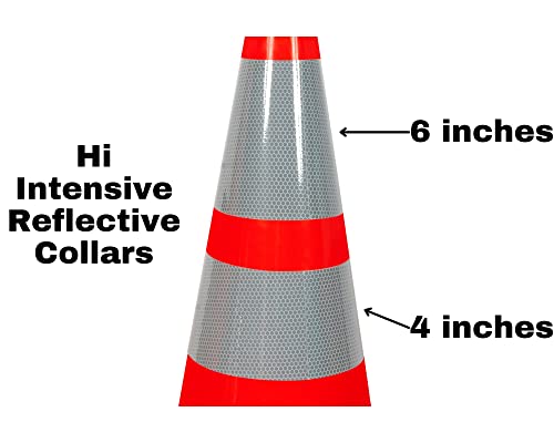 (Set Of 6) Cj Safety 28" Premium Pvc Traffic Safety Cones With Black Base & 6" + 4" Reflective Collars - 5.5 Lbs (6 Cones) #TOP2