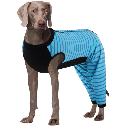 Image of Kuoser Dog Recovery Suit with Anti Licking Rear Leg Sleeve, Blue 3XL | Abdominal Dog Surgical Suit with Pants Cover Protect Wounds, Dogs Elbow Protector Soft Pet Surgery Onesie Cone Alternative