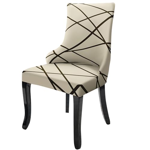 Image of House of Quirk Polyester Wingback American Side Chair Slipcover-Accent Chair Cover Slipcover with Arm,Washable Dining Chair with Nailed Trim Protector for Dining Living Room (Beige Line)
