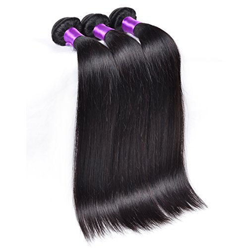 Peruvian Straight Hair 3 Bundles With Closure Unprocessed Virgin Human Hair Bundles With Lace Closure Free Part 8A Hair Extensions Queen Plus Hair (20 22 24 inch, bundle)
