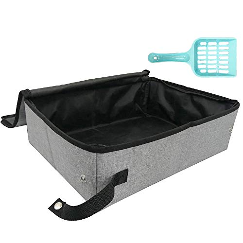 Petleader Collapsible Portable Cat Litter Box Black/Gray for Travel Light Weight Foldable (Grey)
