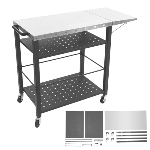 ROGONPDK Carrello mobile per barbecue con 4 ripiani, tavolo da lavoro da cucina, tavolo da cucina, carrello da cucina, carrello da portata con ruote, carrello per barbecue, tavolino da barbecue