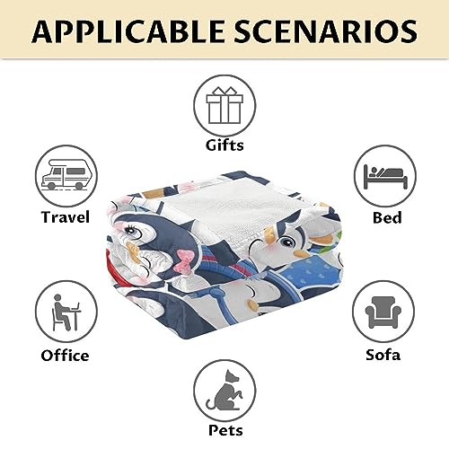 Penguin Blankets - Soft Fuzzy Blanket Throw for Kids, Adults - 30"x40" Small Blankets for Living Room & Office - Blue Cute Blanket Gifts