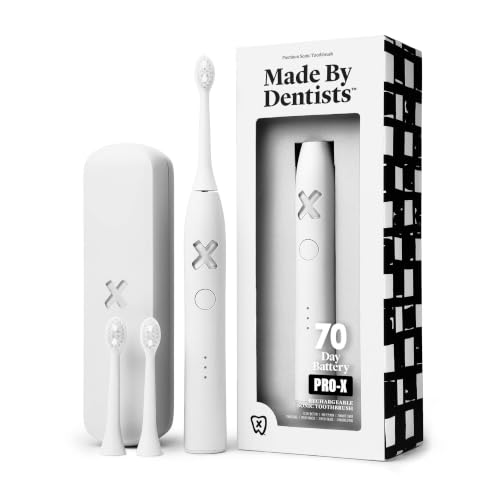 Image of Made by Dentists PRO‑X Sonic Electric Toothbrush for Adults - 70‑Day Battery on One Charge, Dentist‑Designed Whitening Rechargeable Toothbrush, 3 Brush Heads & Travel Case, 3 Modes, White