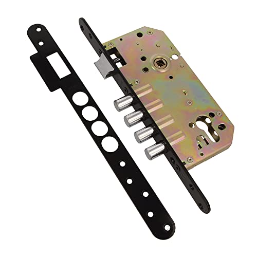 Amig - Cerradura de Embutir Con Bulones para Puertas de Madera Mod. 101-50/85 mm - Con Cilindro y Escudo de Seguridad - Picaporte Reversible - Acero Acabado en Negro