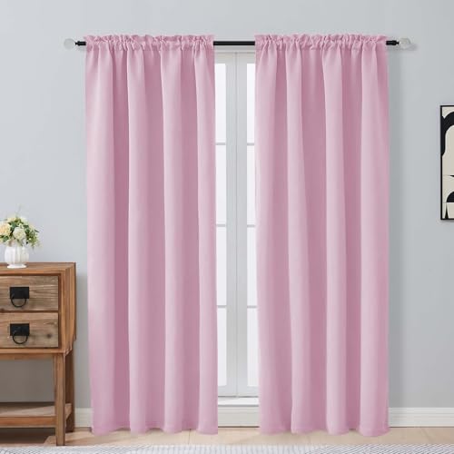 Image of Pink Blackout Curtains for Girls Room 72 Inch Length 2 Panels Set, Thermal Insulated Curtains for Living Room Nursery, Rod Pocket Window Drapes for Patio French Door Front Door, 2x40Wx72L