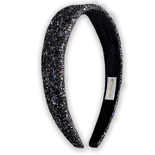 FROG SAC Glitter Headbands for Girls, Black Head Band Hair Accessories for Little Girl, No Shed Sparkly Wide Headband for Kids, Cute Alice Hairband for Toddler Children, Easter Basket Stuffers