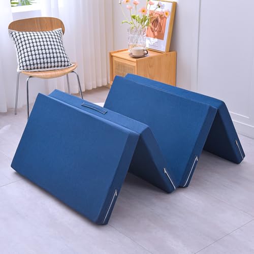 Colchón de viaje plegable – Cama de camping lavable de 4 piezas con funda extraíble para invitados – Cama portátil azul para invitados 80 x 200 x 5 cm – Ideal para viajes y uso al aire libre
