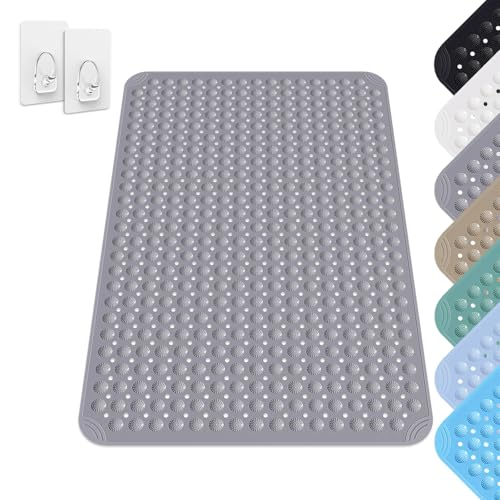 Tapis De Douche, 80 x 120 cm Tapis Antidérapant avec Ventouses avec Trous D'évacuation, Tapis Antidérapant en PVC, Tapis de Douche Carré Lavable, Lavable en Machine,...