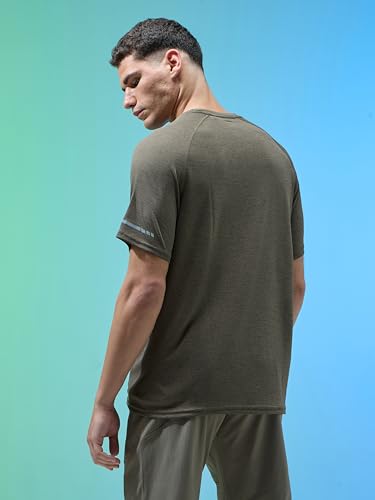 Image of TECHNOSPORT Men's Melange Slim Fit Round Neck T-Shirt Double Cool Raglan Sleeve Slip On Polyester for Gym Running Workout UPF50+ Anti Odour
