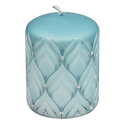 G Decor Jolene - Candela a colonna con glitter, colore: Azzurro