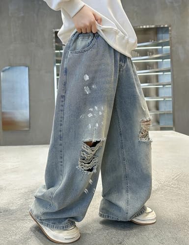 Boys' Baggy Jeans Casual Elastic Waist Loose Denim Pants with Pockets 6-16 Years4