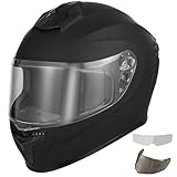 Favoto Full Face Motorcycle Helmet with 2 Visors and Anti-fog Film, DOT Approved Street Bike Helmet for Adult Men Women (Black&Carbon Fiber, M-XL)