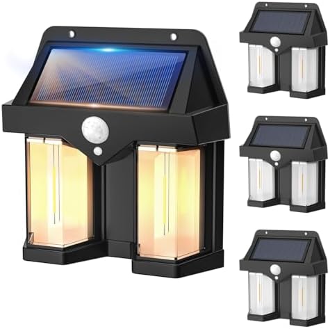 New Solar Wall Lamp with 3 Lighting Modes from Dusk to Dawn Lobby Lamp Ip65 Waterproof Motion Sensor Outdoor Lamp, Courtyard Automatic Sensing Lamp Universal Lobby, Garage Multi Scene(4Pack)