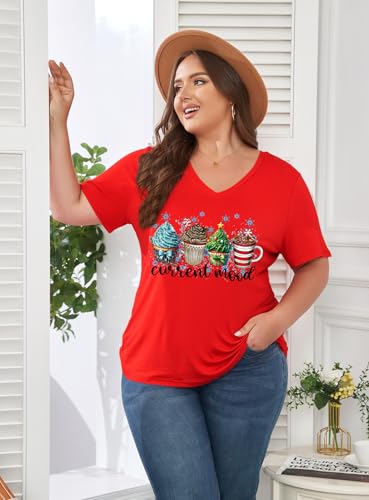Image of ForHailey Women's Plus Size Short Sleeve Tee Shirt V Neck Basic Ladies Loose Fit T Shirt 1X-5X