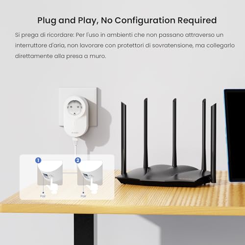 PH6 Kit Powerline, AV1000 Mbps su Powerline, 1 Porta Gigabit Ethernet, Plug and Play, Home Plug AV2, Modalità Risparmio Energetico con Presa di Corrente Integrata, Bianco - Powerline - Immagine 4