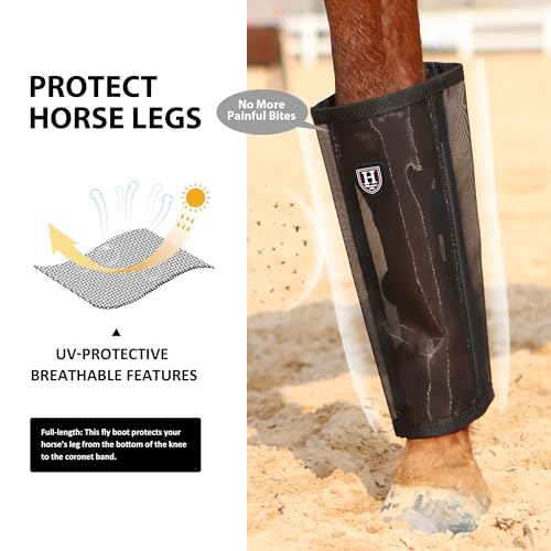 Image of Harrison Howard Loose-Fitting Horse Fly Leggings Breathable, Tear-Resistant Fine Mesh Leg Guards Stay-on Comfortable Fly Boots (Set of 4)