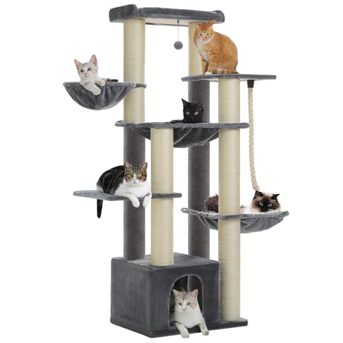 Image of 67 inch Heavy Duty Cat Tree for Indoor Cats, XXL Cat Tower with Thick Post | XXL Cat Tower with 13 Thick Scratching Posts (φ4.3 inch), Large Perch, Spacious Condo & Big Hammock - for Maine Coon up to 20 lbs