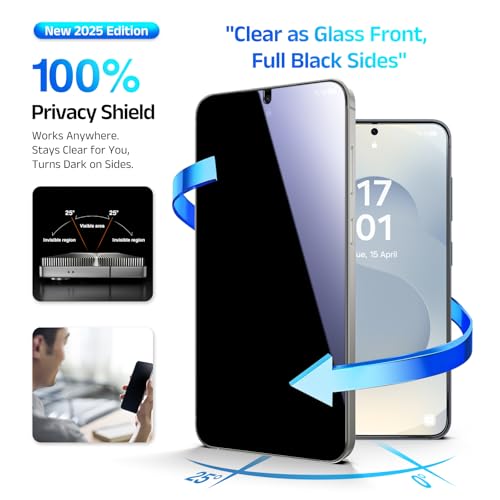 Image of EZ-GLAZ-4 Pack for Samsung Galaxy S25 Plus / S24 Plus Privacy Screen Protector [6.7 inch], Fingerprint Unlock, 9H Tempered Glass, Scratch Resistant, with Installation Box, Bubble-Free, HD Clear, Case Friendly