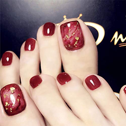 Woeoe Red Press on Toenails Short Acrylic Fake Toe Nails Glossy Artificial Full Cover False Toenail Tips for Women and Girls (24Pcs)