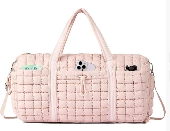 Women's quilted travel storage bag with shoe compartment; fitness bag with wrinkled design; yoga bag (Black)3