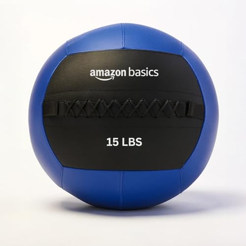 Image of Amazon Basics 15 lbs Exercise Wall Ball | Slam Ball | Durable Stitched Composite | Premium SRF Material | Enhanced Grip | Balanced Feel | Strength & Core Workouts | Home & Gym Use | 13'' Dia| Blue & Black
