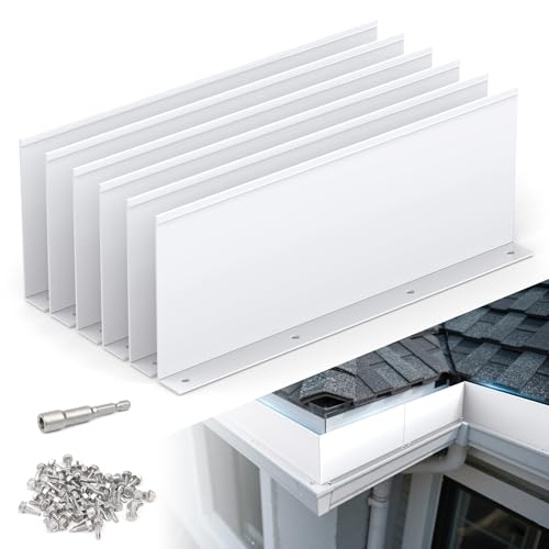 GCGOODS Gutter Valley Splash Guard, 6 Pack Aluminum Rain Diverter Roofing Gutter Guard, Straight Rain Drip Gutter Guard for Downspout, Gutter or Roof, White