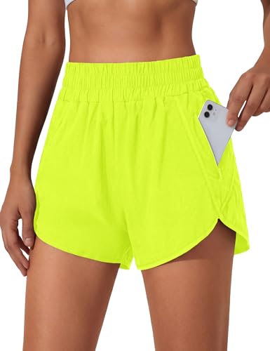 Image of BMJL Women's Athletic Shorts Running Workout Shorts Gym High Waisted Summer Short with Waistband Pocket | built-in liner,thick elastic waistband,split side,comfy fabric,zipper pocket,longer back,workout,athletic,curved back line