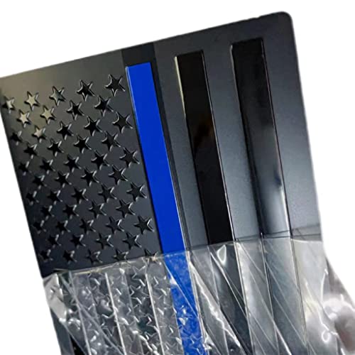 Image of 2 PCS Flag Badges 3D Embossed Stars Zinc Alloy Chrome Regular Orientation and Reverse Orientation,Patriotic Flag,for All Car, Truck or SUV (Black with Blue Line)